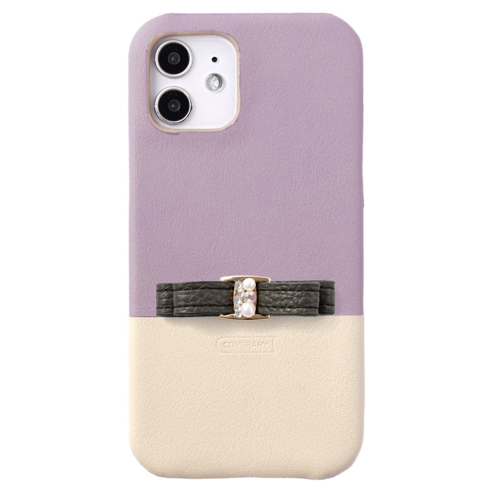 ヴィーガンレザー くすみカラー バイカラー リボン付き 背面ケース AQUOSシリーズ