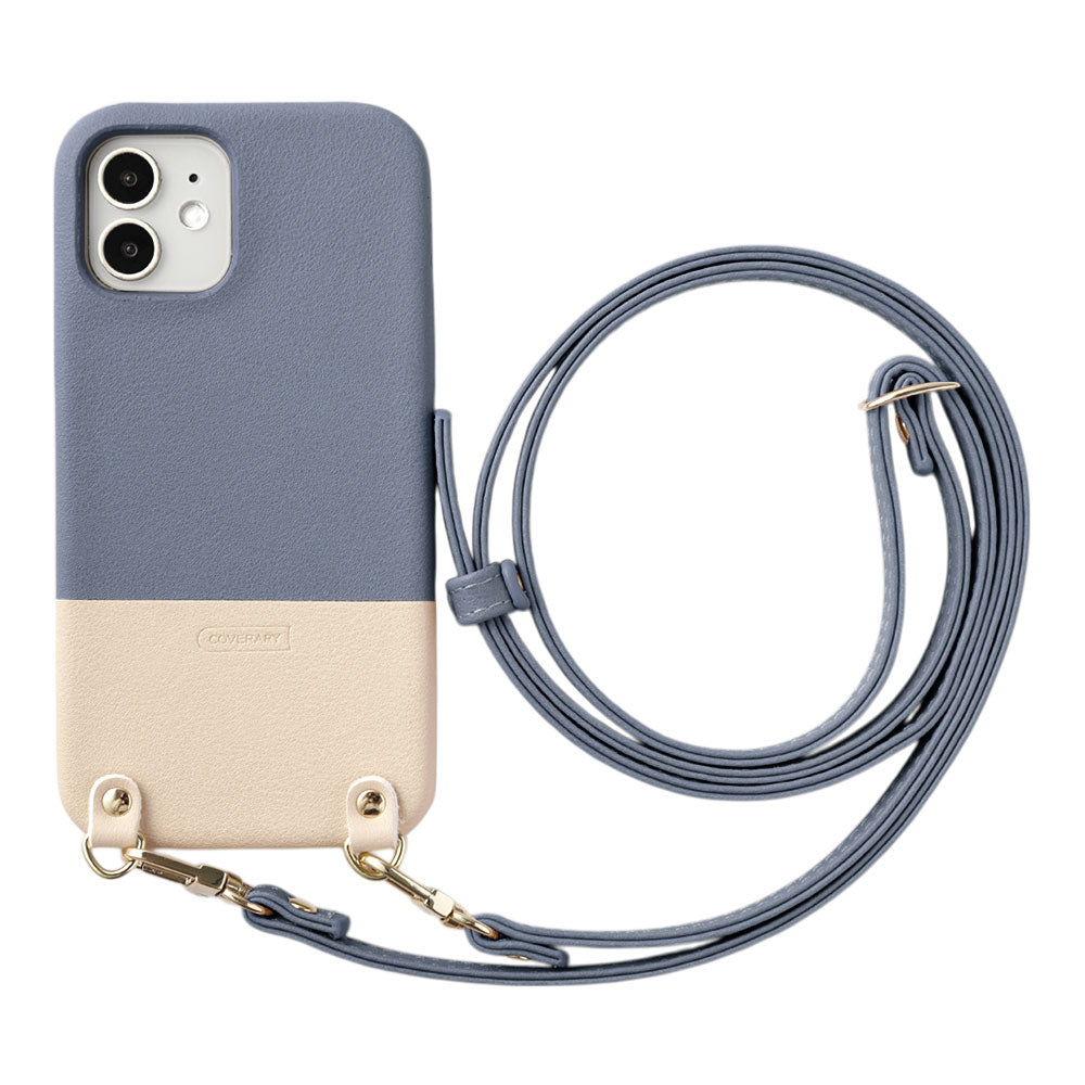 Vegan leather muted color bicolor shoulder strap attached back case AQUOS series