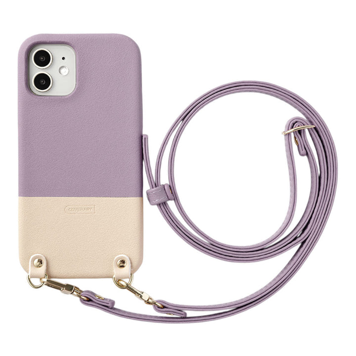Étui arrière avec sangle d'épaule bicolore couleur terne en cuir végan pour la série iPhone