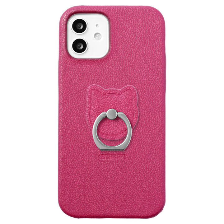 Vegan leather basic leather-style cat smartphone ring attached back case AQUOS series