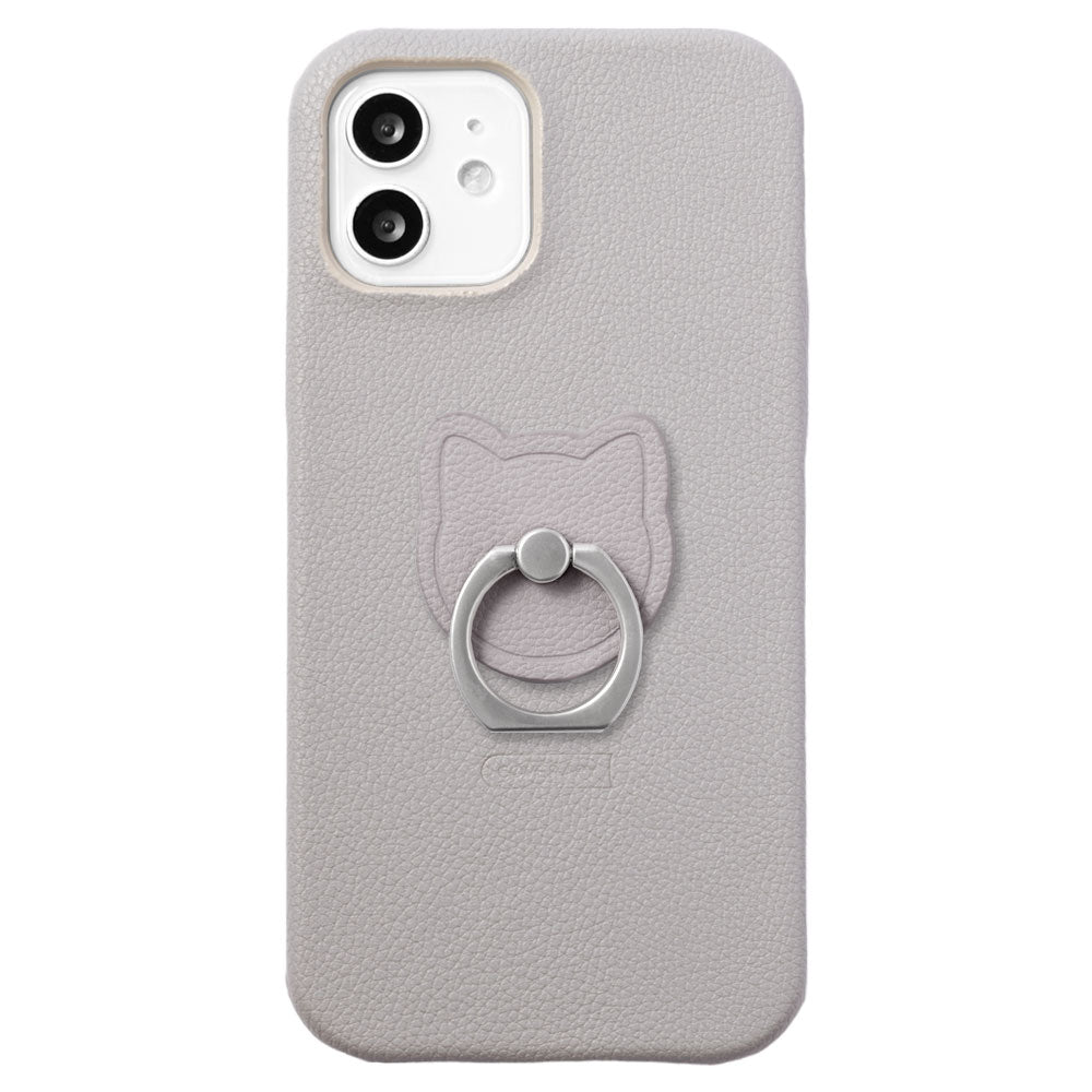 Vegan leather basic leather-style cat smartphone ring attached back case