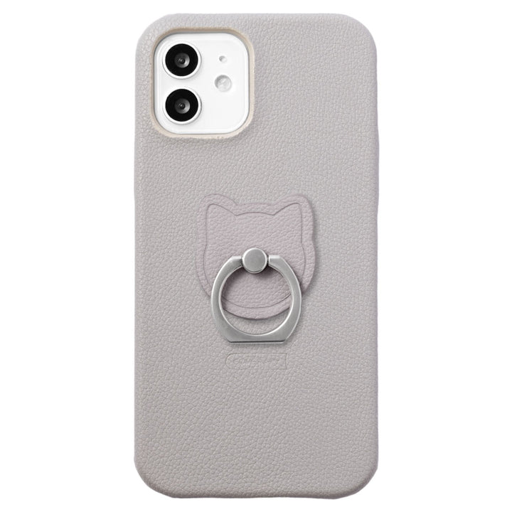 Vegan leather basic leather-style cat smartphone ring attached back case