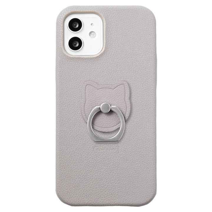 Vegan leather basic leather-style cat smartphone ring attached back case AQUOS series