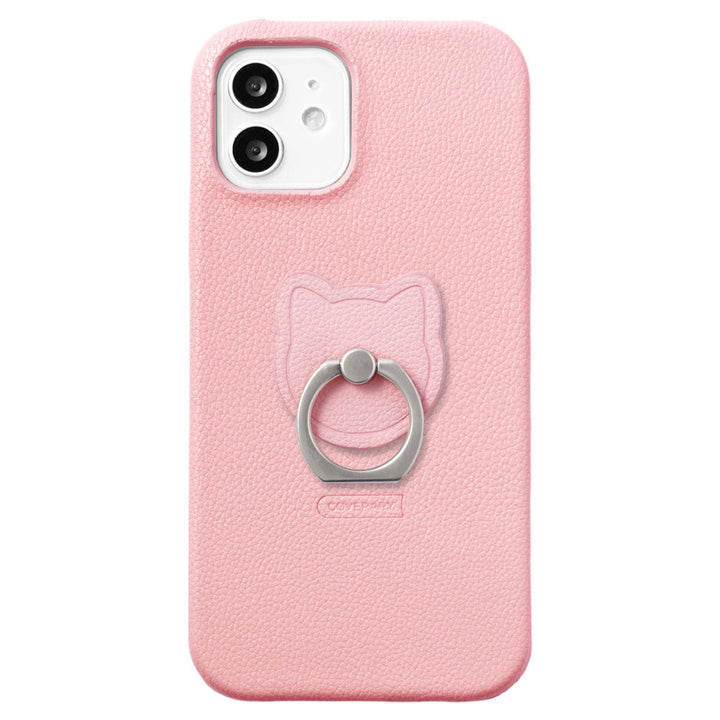 Vegan leather basic leather-style cat smartphone ring attached back case AQUOS series