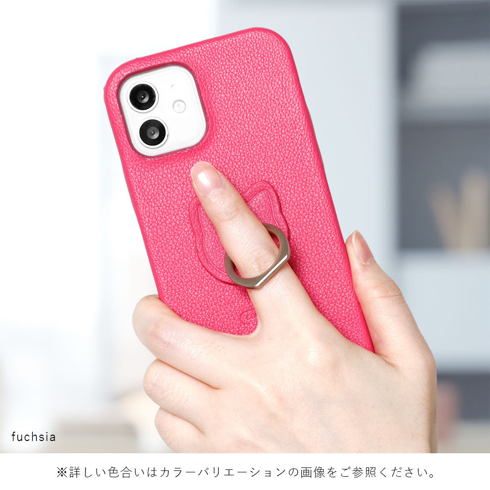 Vegan leather basic leather-style cat smartphone ring attached back case