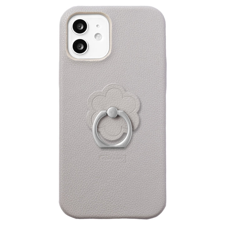 Vegan leather basic leather-style flower smartphone ring attached back case