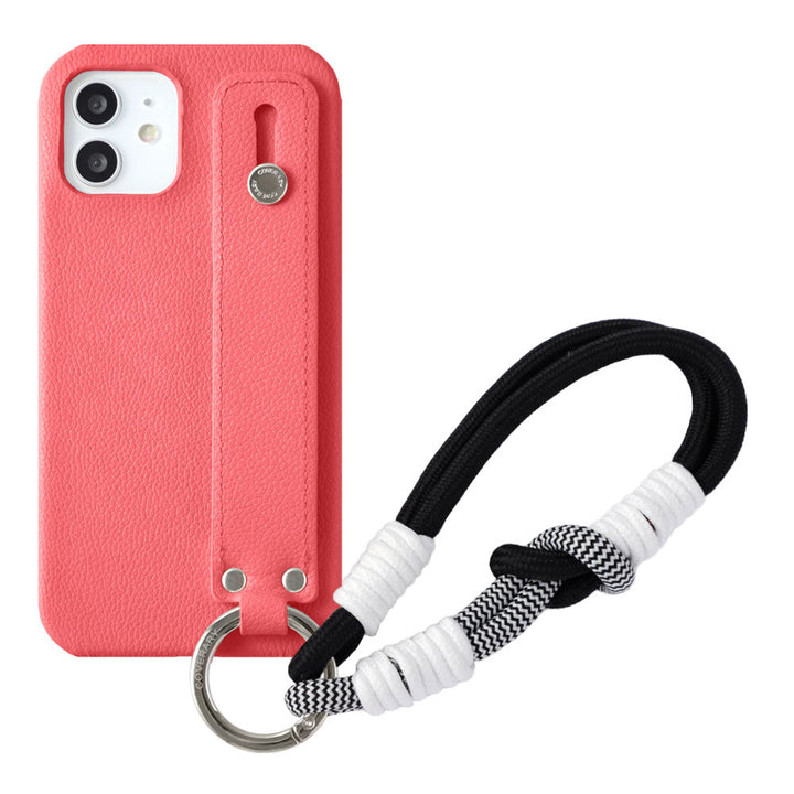 Vegan leather basic leather-style hand belt & colorful hand strap attached back case Galaxy series