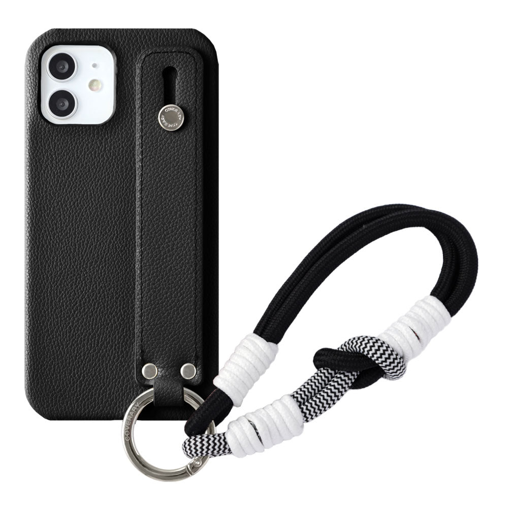 Étui arrière avec ceinture de main en cuir vegan basique et sangle de main colorée, style cuir, pour la série Xperia