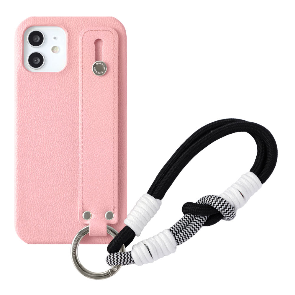 Vegan leather basic leather-style hand belt & colorful hand strap attached back case AQUOS series