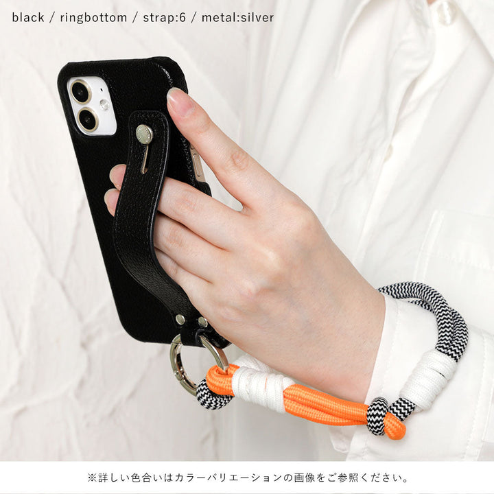 Vegan leather basic leather-style hand belt & colorful hand strap attached back case Galaxy series