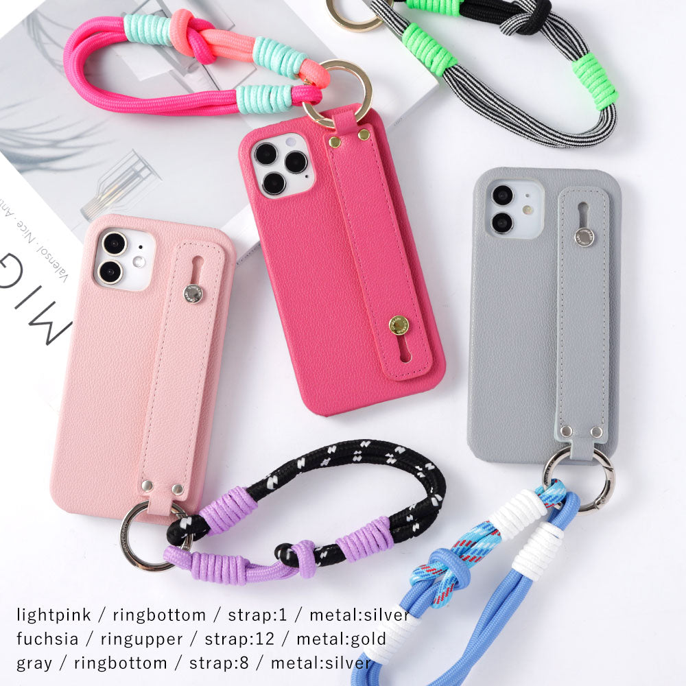 Étui arrière avec ceinture de main en cuir vegan basique et sangle de main colorée, style cuir, pour la série Xperia