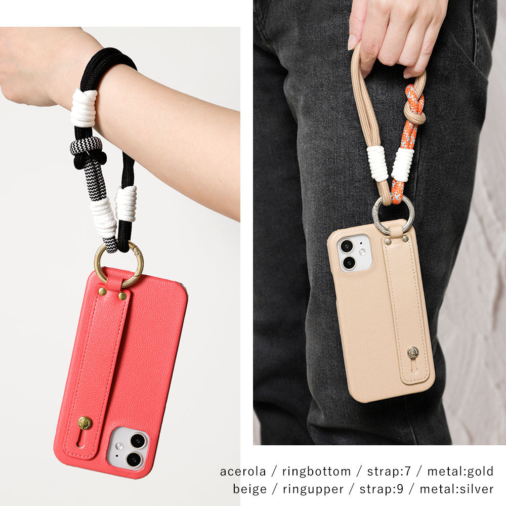 Vegan leather basic leather-style hand belt & colorful hand strap attached back case AQUOS series