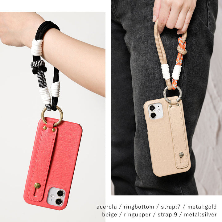 Vegan leather basic leather-style hand belt & colorful hand strap attached back case AQUOS series