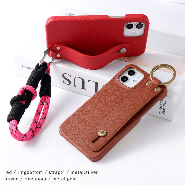Vegan leather basic leather-style hand belt & colorful hand strap attached back case Galaxy series