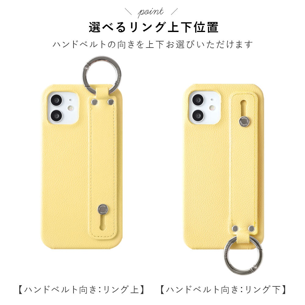 ヴィーガンレザー ベーシック レザー調 ハンドベルト＆カラフルハンドストラップ付き 背面ケース iPhoneシリーズ
