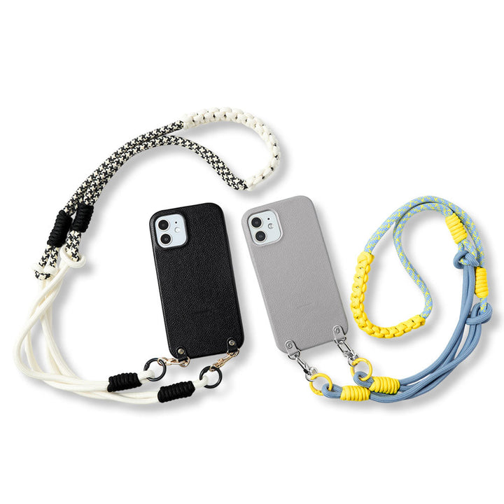 Vegan leather basic leather-style case with colorful shoulder strap on the back