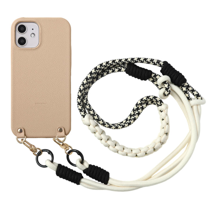 Vegan leather basic leather-style case with colorful shoulder strap on the back