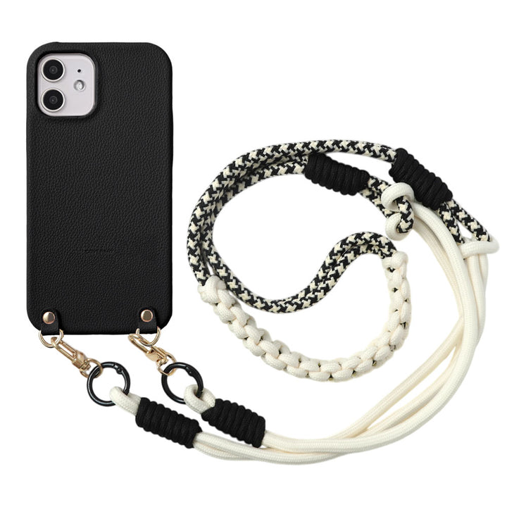 Vegan leather basic leather-style case with colorful shoulder strap on the back