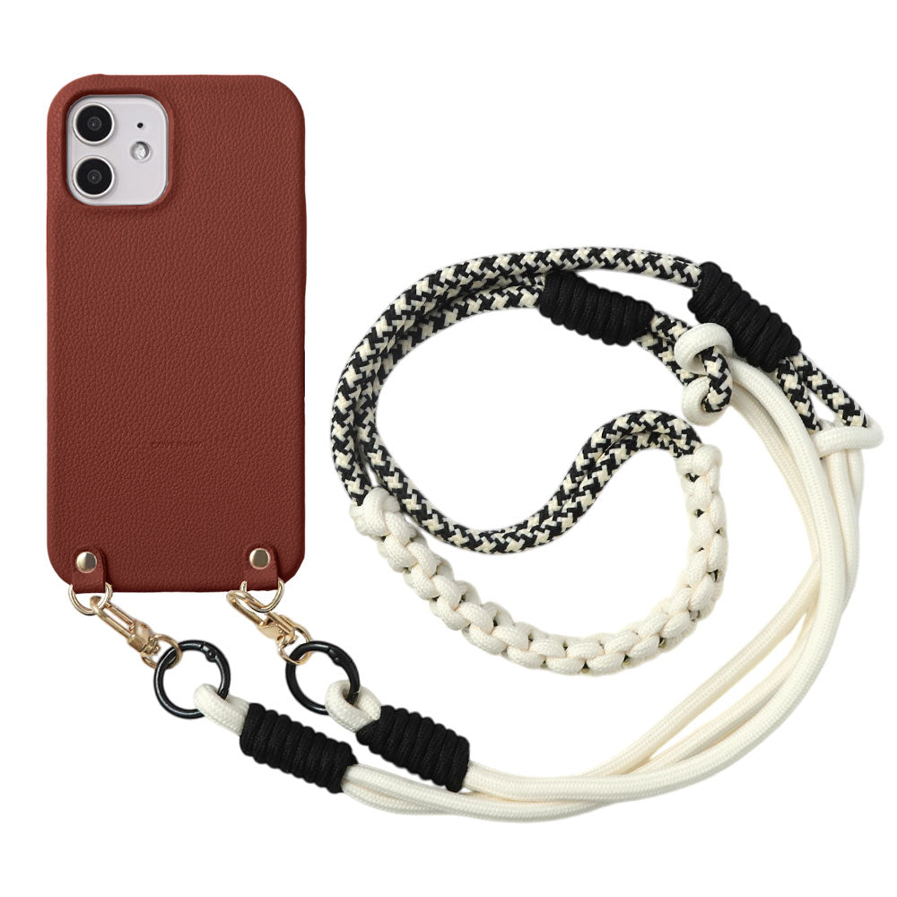 Vegan leather basic leather-style case with colorful shoulder strap on the back