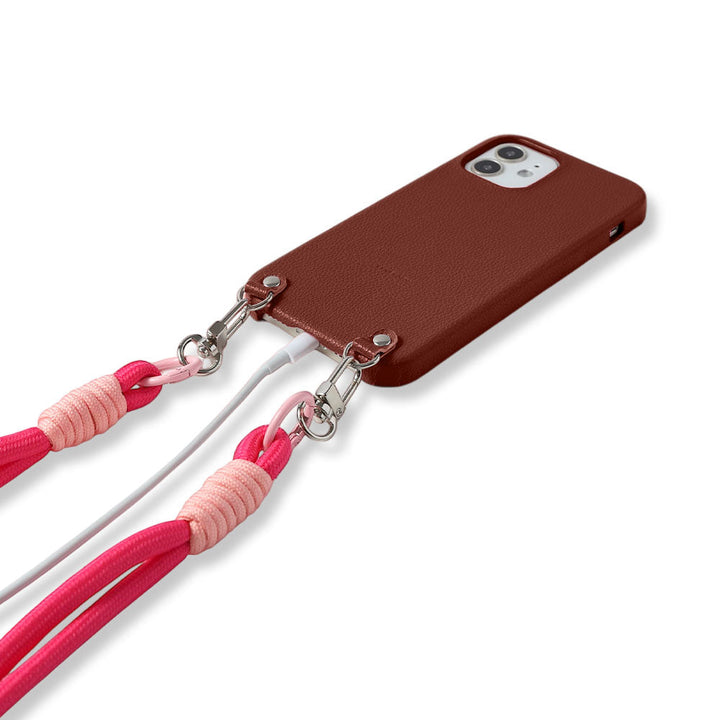 Vegan leather basic leather-style case with colorful shoulder strap on the back