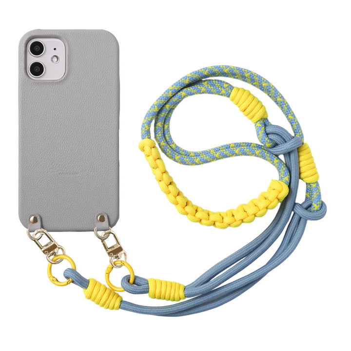 Vegan leather basic leather-style case with colorful shoulder strap on the back