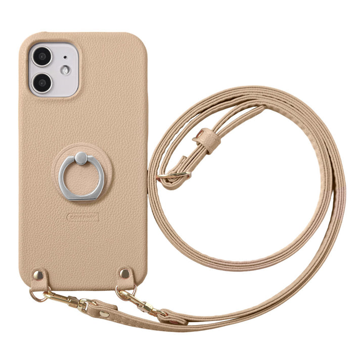 Vegan Leather Basic Leather-Style Smartphone Ring & Shoulder Strap Attached Back Case