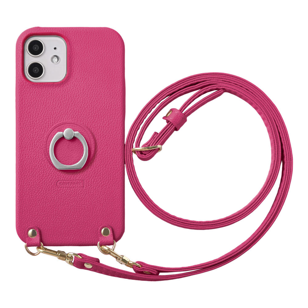 Vegan Leather Basic Leather-Style Smartphone Ring & Shoulder Strap Attached Back Case AQUOS Series