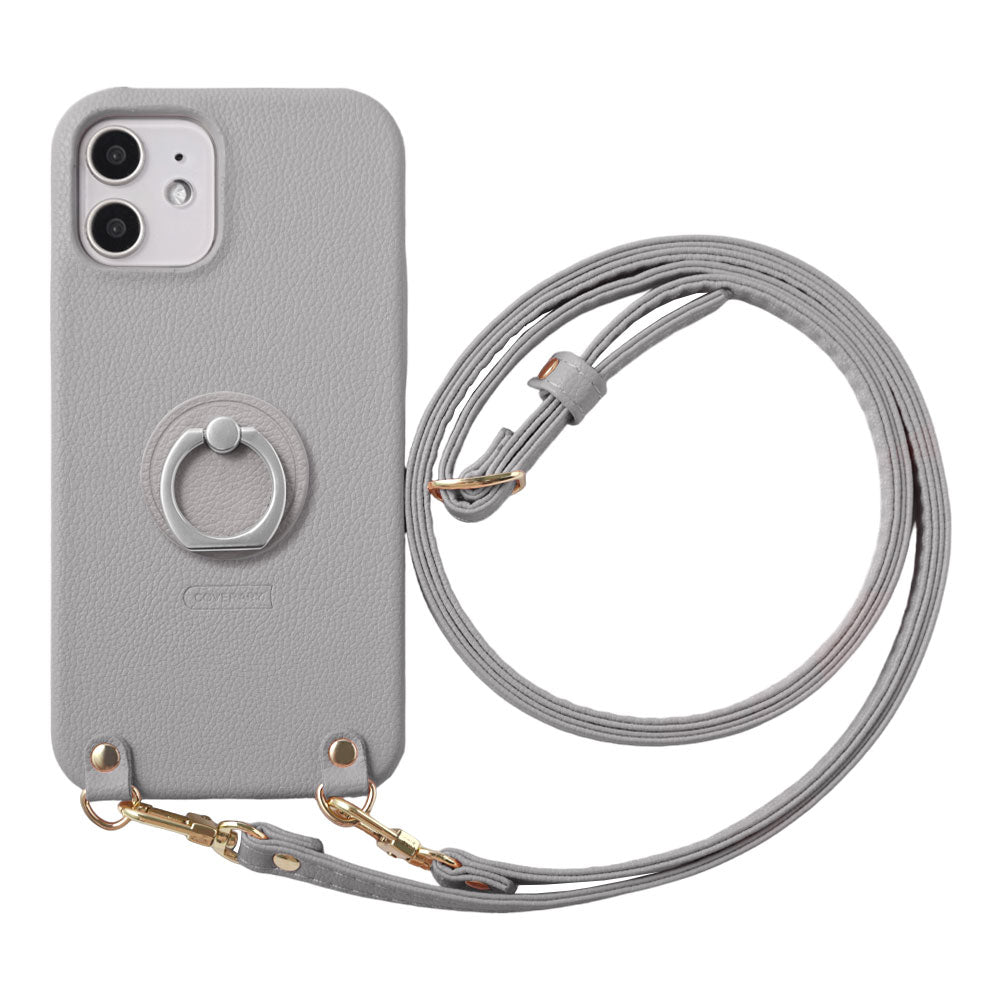 Vegan Leather Basic Leather-Style Smartphone Ring & Shoulder Strap Attached Back Case AQUOS Series