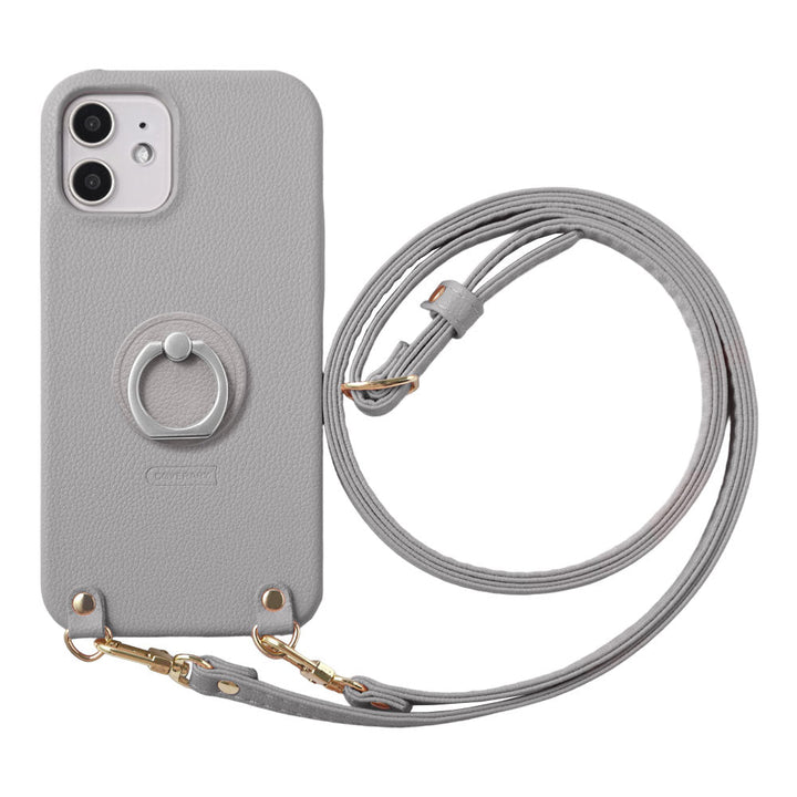 Vegan Leather Basic Leather-Style Smartphone Ring & Shoulder Strap Attached Back Case AQUOS Series