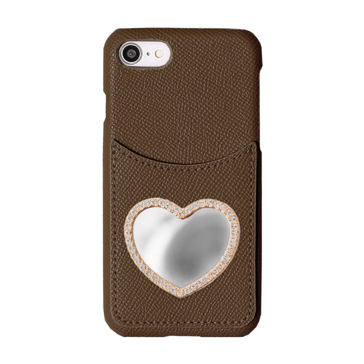 Étui arrière en pierre avec miroir et poche smiley basique en cuir végan pour la série iPhone