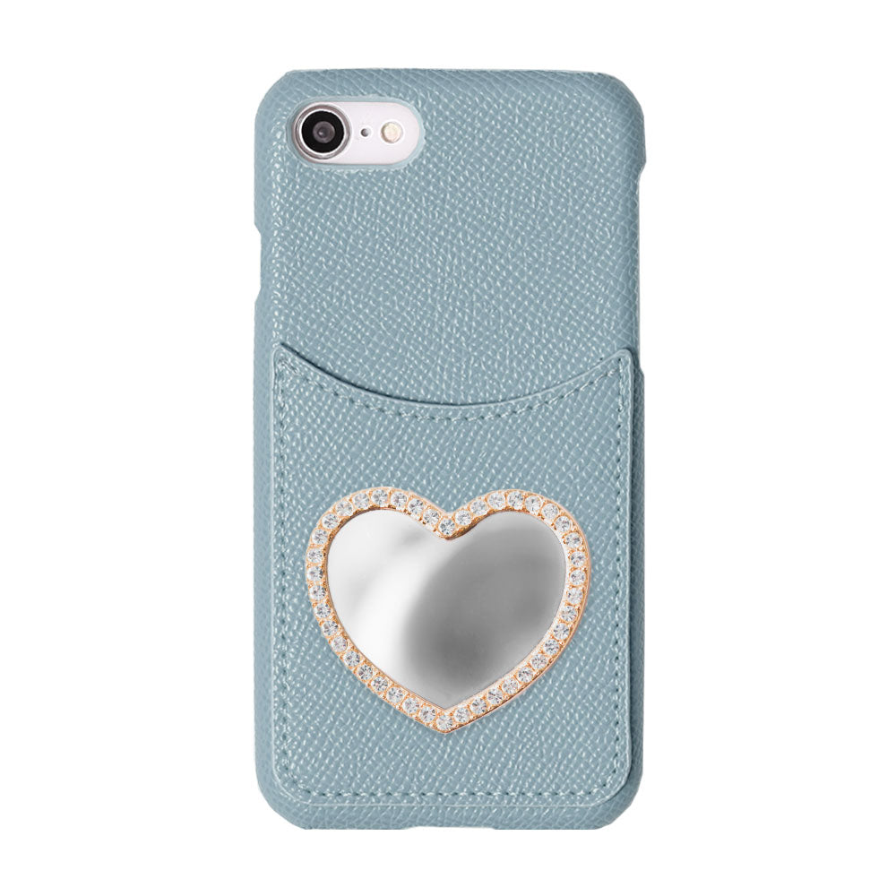 Vegan Leather Basic Smiley Pocket with Mirror Stone Back Case AQUOS Series