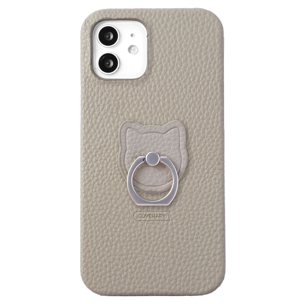 Vegan leather textured smoky color cat smartphone ring attached back case Google Pixel series