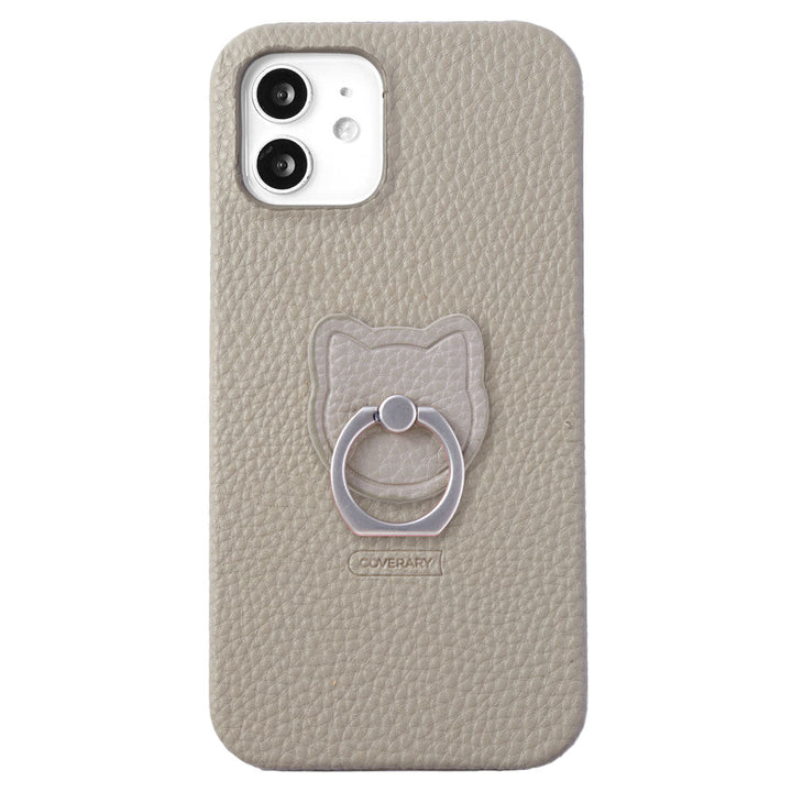 Vegan leather textured smoky color cat smartphone ring attached back case Google Pixel series