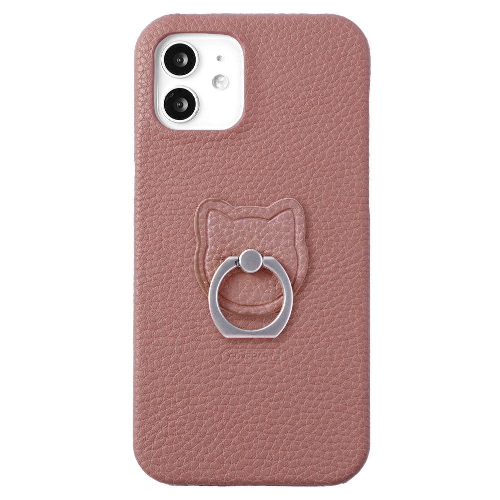 Vegan leather textured smoky color cat smartphone ring attached back case Google Pixel series