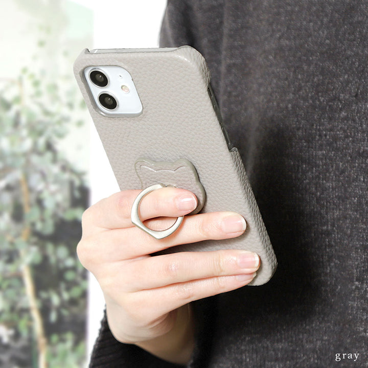 Vegan leather textured smoky color cat smartphone ring attached back case Google Pixel series