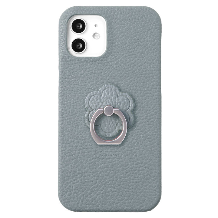 Vegan leather textured smoky color flower smartphone ring attached back case