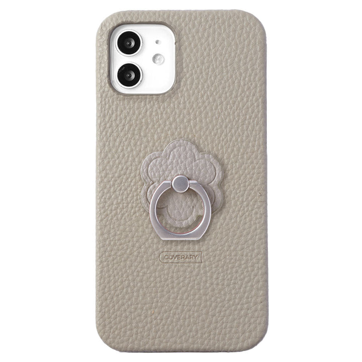 Coque arrière avec anneau pour smartphone en cuir végan texturé couleur fumée avec motif floral pour la série AQUOS