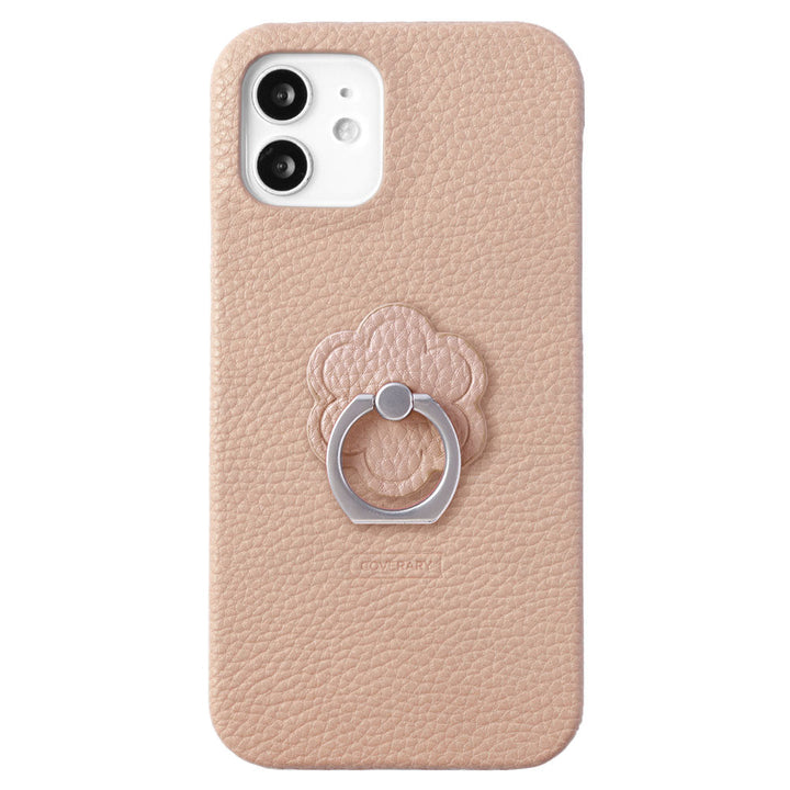 Coque arrière avec anneau pour smartphone en cuir végan texturé couleur fumée avec motif floral pour la série AQUOS