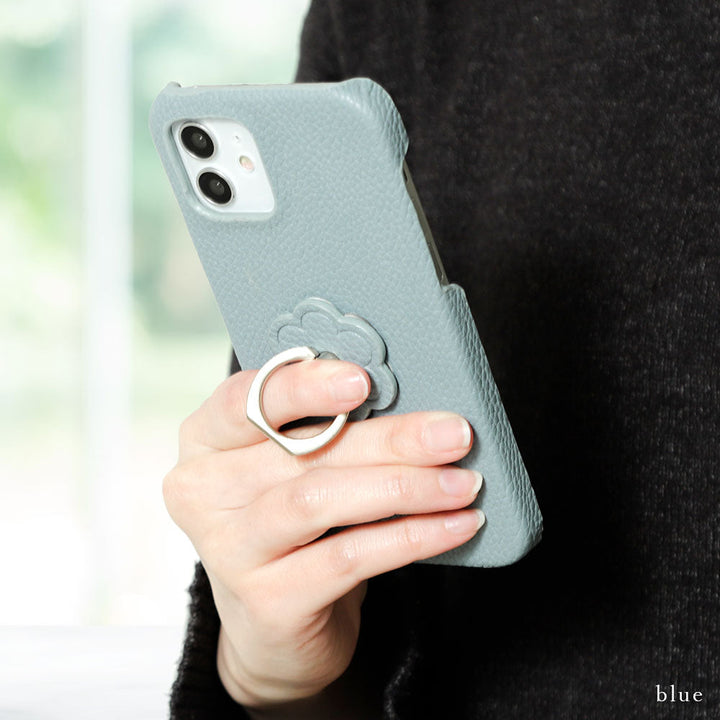 Étui arrière avec anneau pour smartphone en cuir végan texturé couleur fumée avec motif floral pour la série Google Pixel