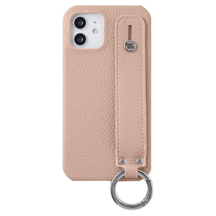 ヴィーガンレザー シボ加工 スモーキーカラー ハンドベルト付き 背面ケース