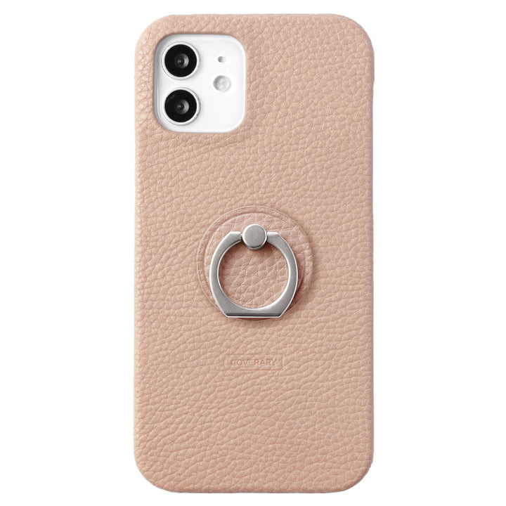Vegan leather textured smoky color back case with smartphone ring for iPhone series