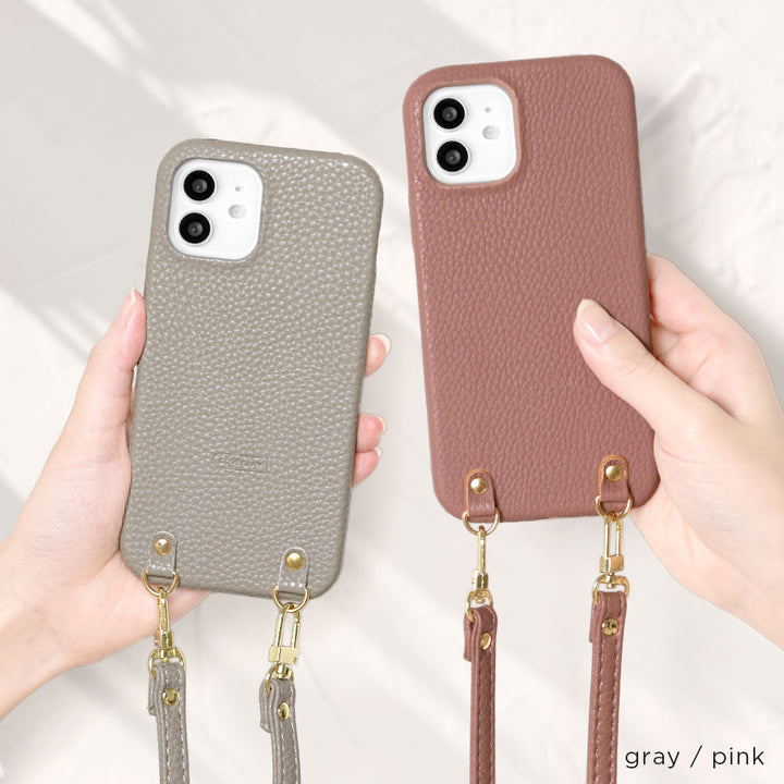 Vegan leather textured smoky color with shoulder strap back case AQUOS series