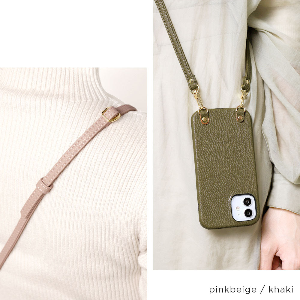 Vegan leather textured smoky color with shoulder strap back case for iPhone series