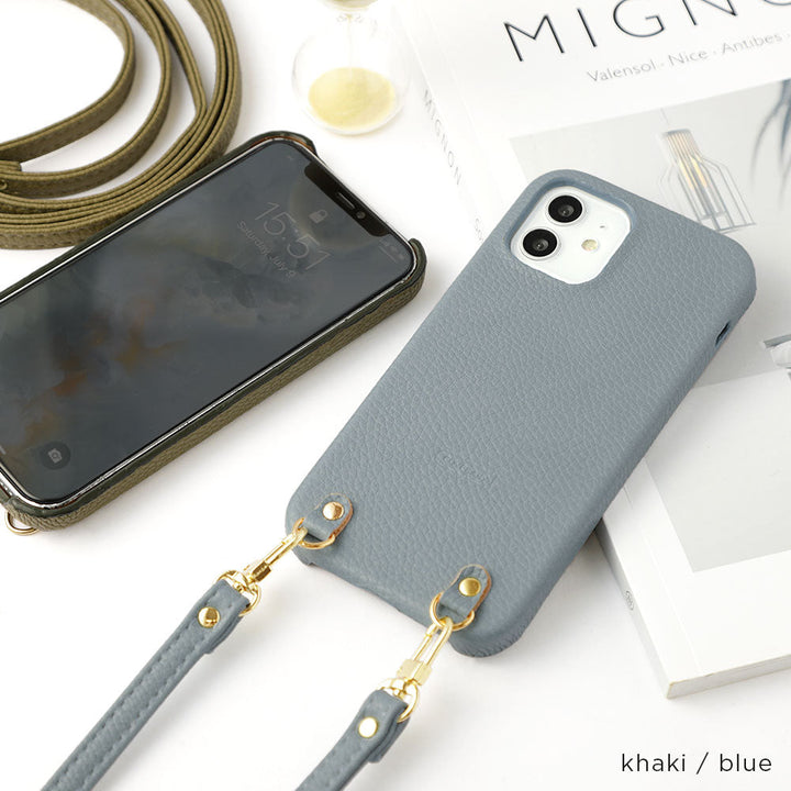 Vegan leather textured smoky color with shoulder strap back case AQUOS series