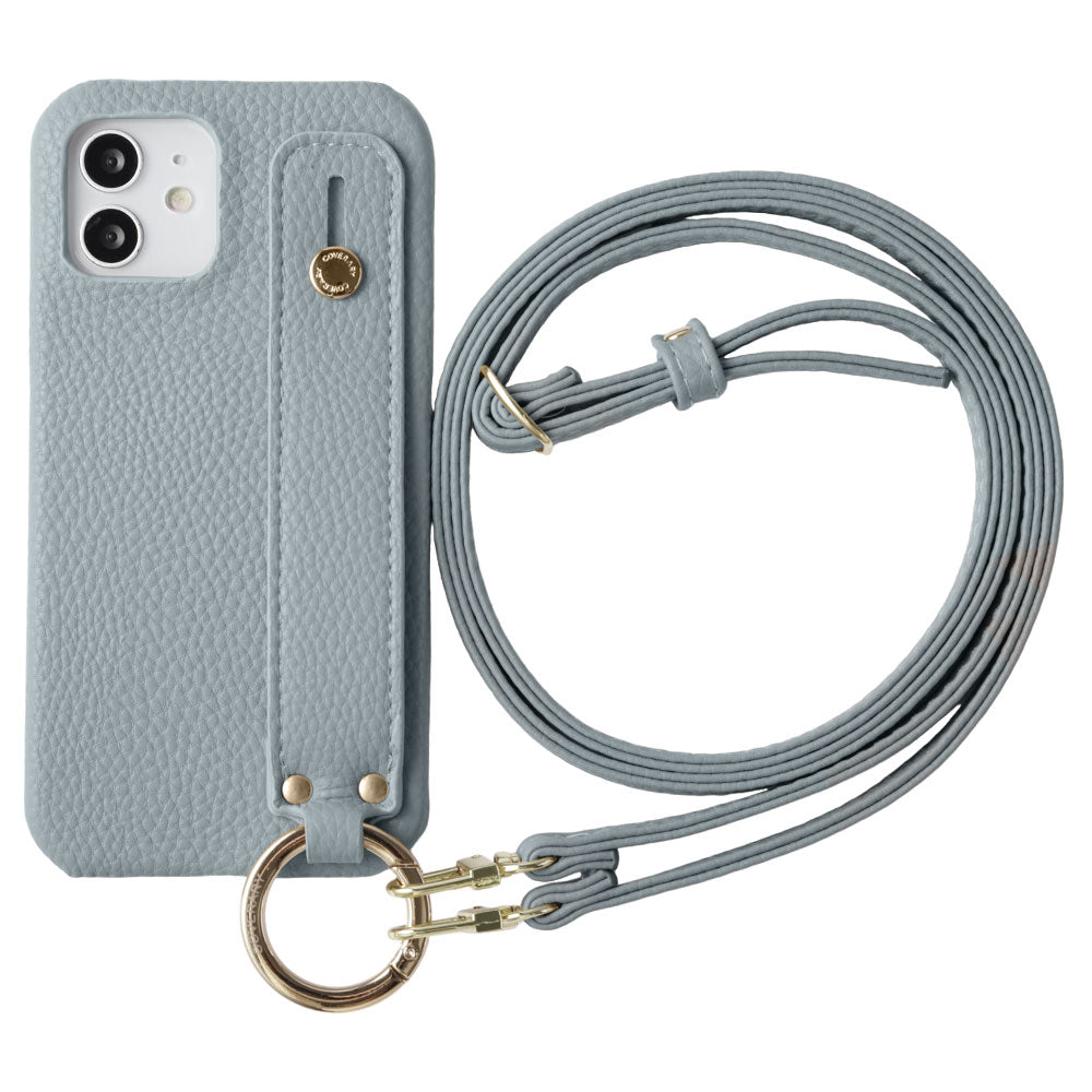Vegan leather with embossed texture, smoky color, with hand belt & shoulder strap, rear case for Xperia series