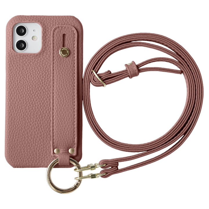 Vegan leather with embossed texture, smoky color, with hand belt & shoulder strap, back case