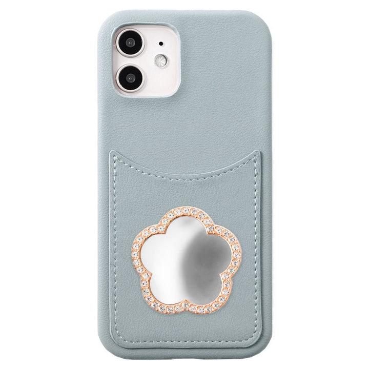 Vegan leather muted pastel smiley pocket with mirror stone back case for Google Pixel series