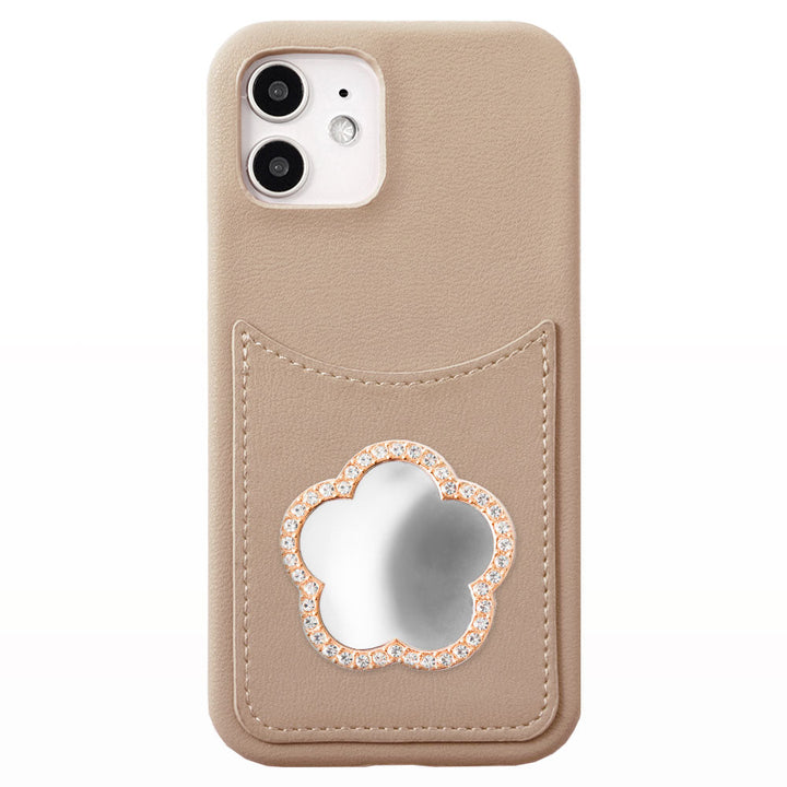 Vegan leather muted pastel smiley pocket with mirror stone back case AQUOS series