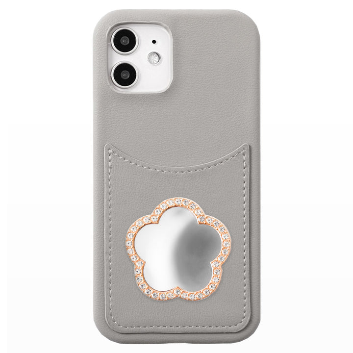 Vegan leather muted pastel smiley pocket with mirror stone back case