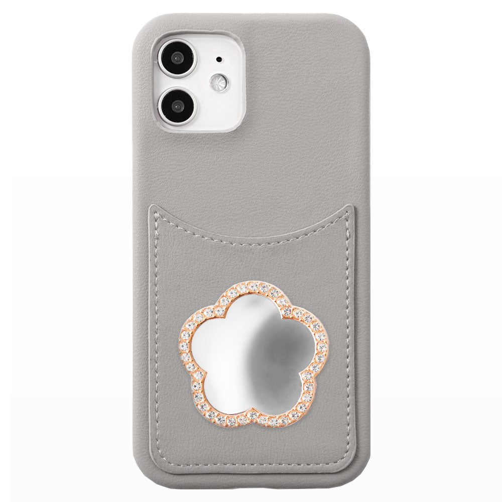 Vegan leather muted pastel smiley pocket with mirror stone back case for Google Pixel series
